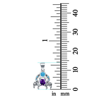 Crabs Charm Pendant Lab Created Blue Opal Simulated Amethyst CZ 925 Sterling Silver